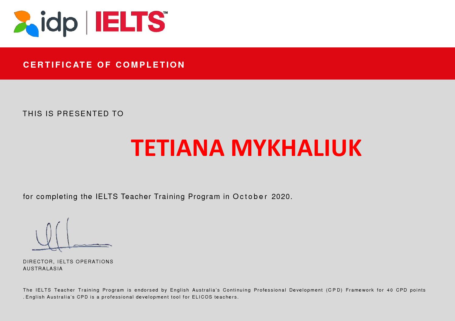 Certificate of Completion IELTS